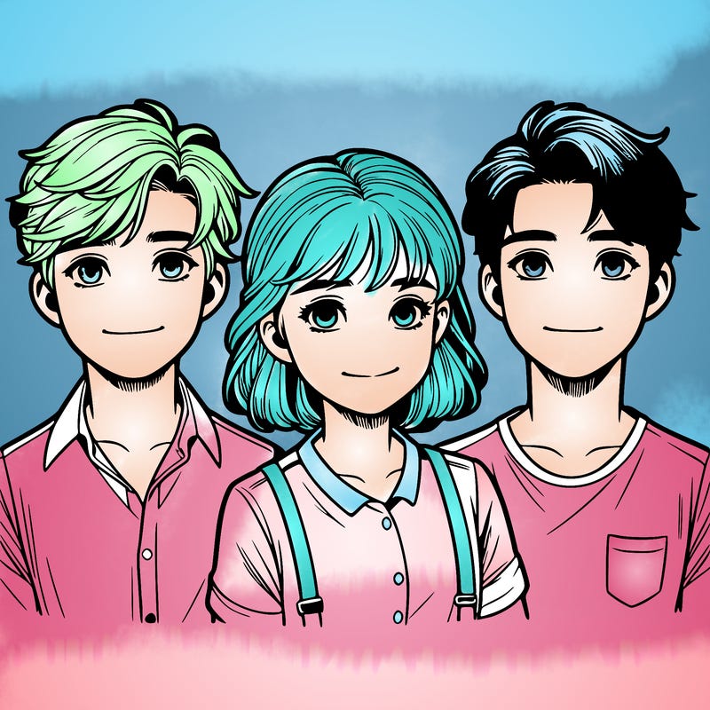 three realistic boys and one realistic girl