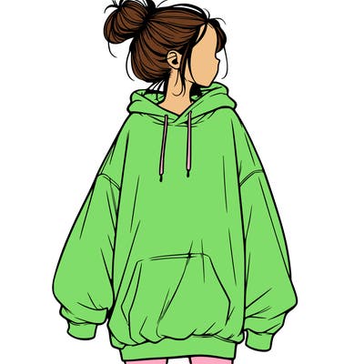 realistic girl with a oversized sweatshirt on and a bun