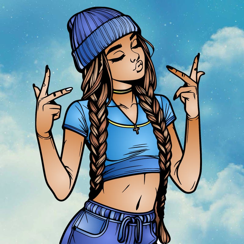 realistic teenage girl with braids and a beanie and crop top doing 🫶🏼