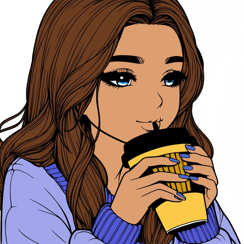 realistic girl drinking coffee