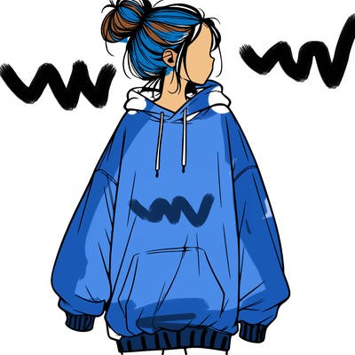 realistic girl with a oversized sweatshirt on and a bun