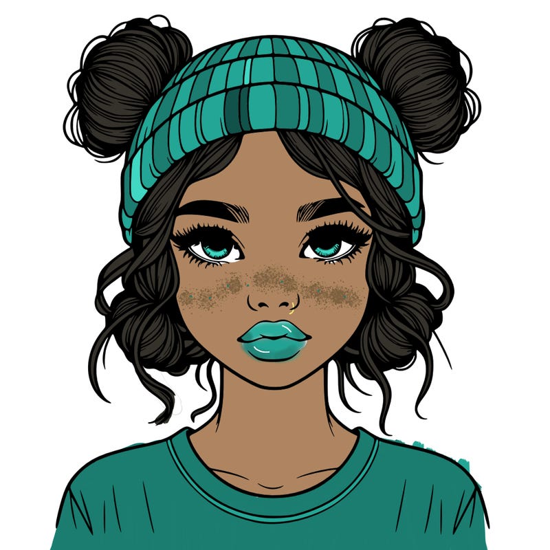 realistic girl with buns in her hair with a beanie on