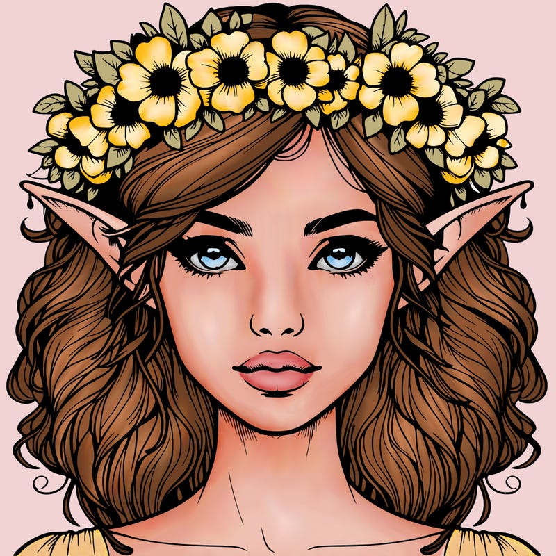 realistic female elf with flower crown
