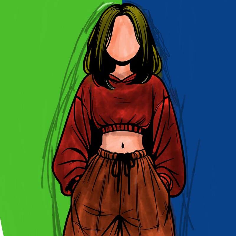 realistic girl faceless with baggy pants and a crop top