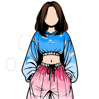 realistic girl faceless with baggy pants and a crop top