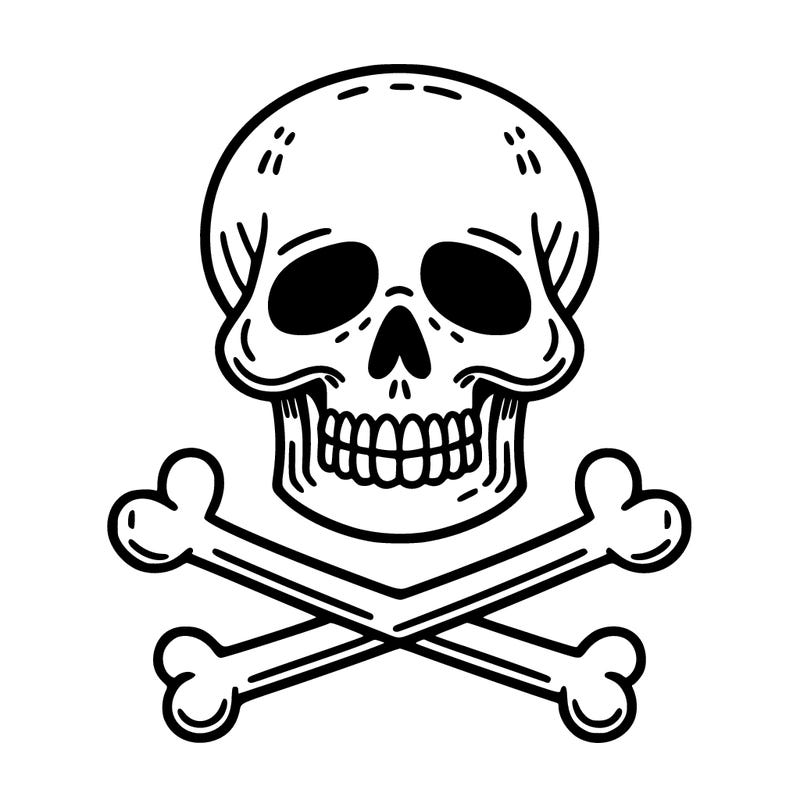 a skull with cross bones with a white background