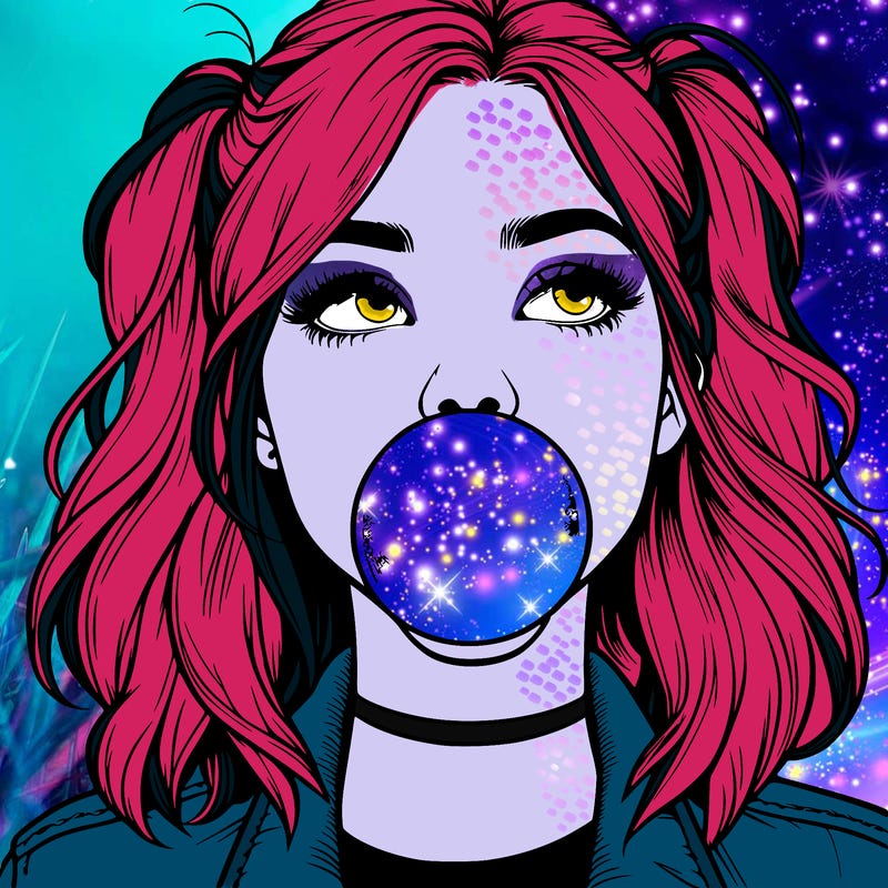 realististic girl blowing bubble -gum