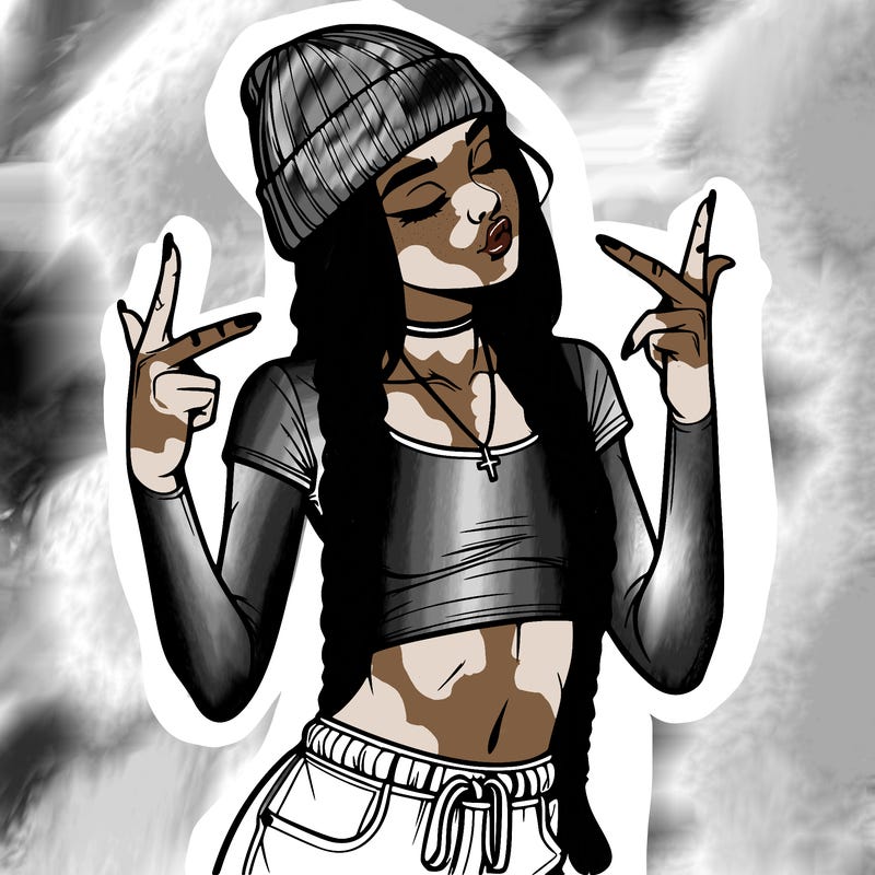 realistic teenage girl with braids and a beanie and crop top doing 🫶🏼