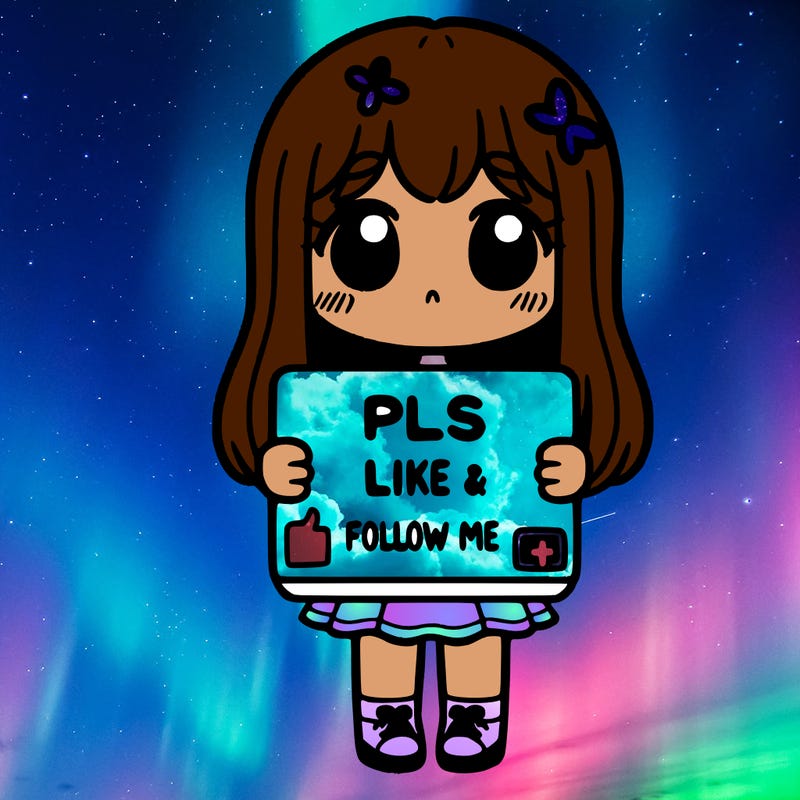 girl holding a sign that says pls like and follow me