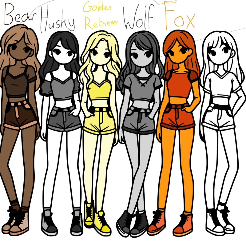 a group of girls wearing crop tops and shorts