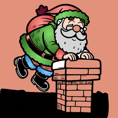 santa climbing down a chimney