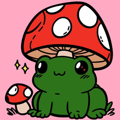 a cute frog with a mushroom hat