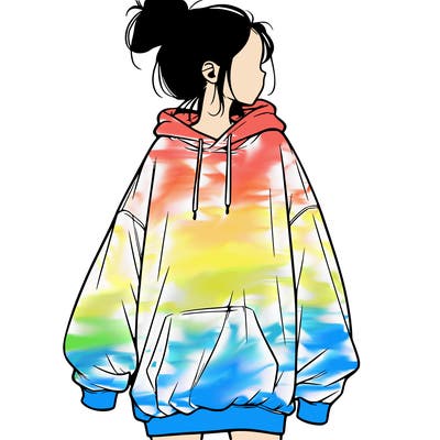 realistic girl with a oversized sweatshirt on and a bun