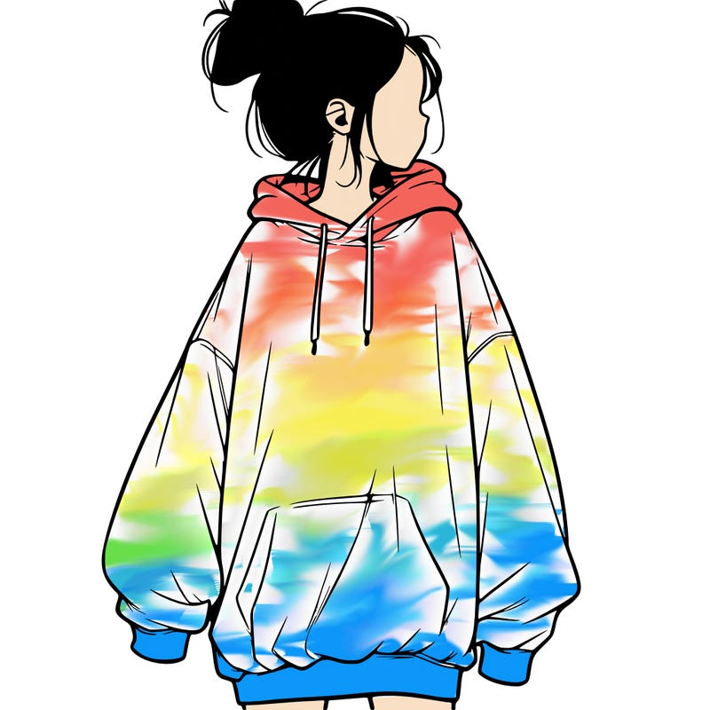 realistic girl with a oversized sweatshirt on and a bun
