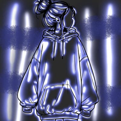 realistic girl with a oversized sweatshirt on and a bun