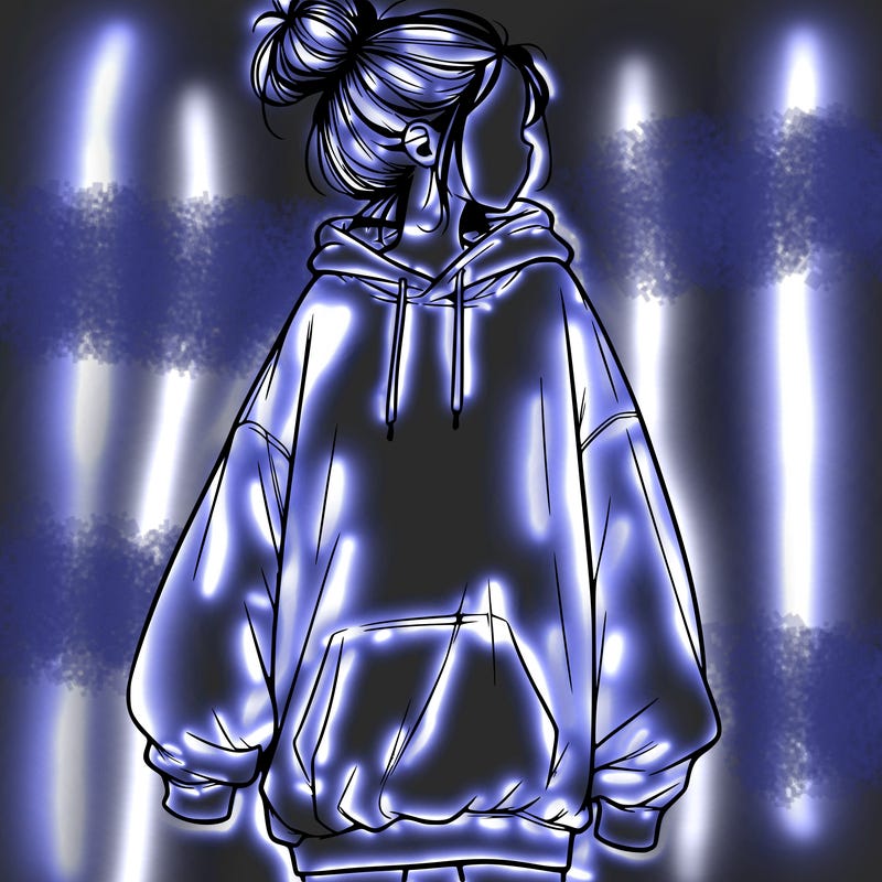 realistic girl with a oversized sweatshirt on and a bun