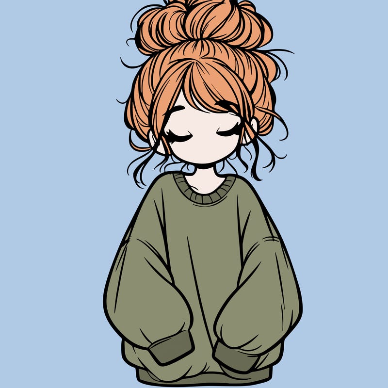 girl with baggy sweatshirt and messy bun