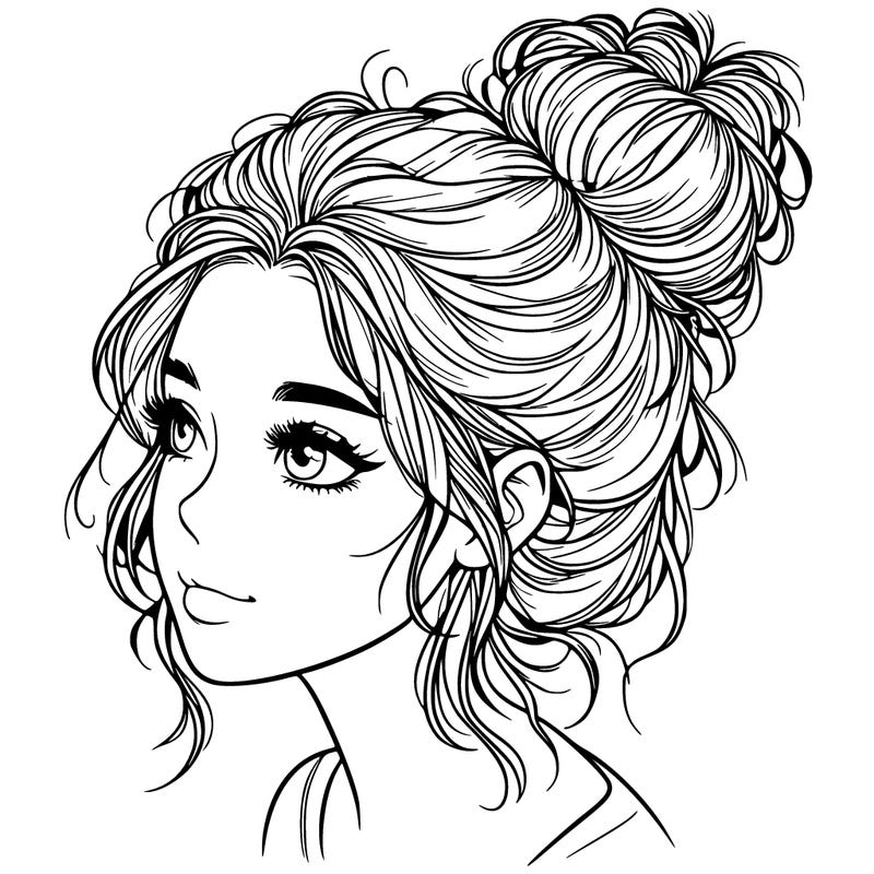 beautiful realistic girl with a messy bun