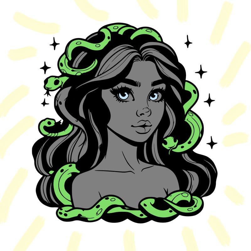 realistic girl with snakes as hair