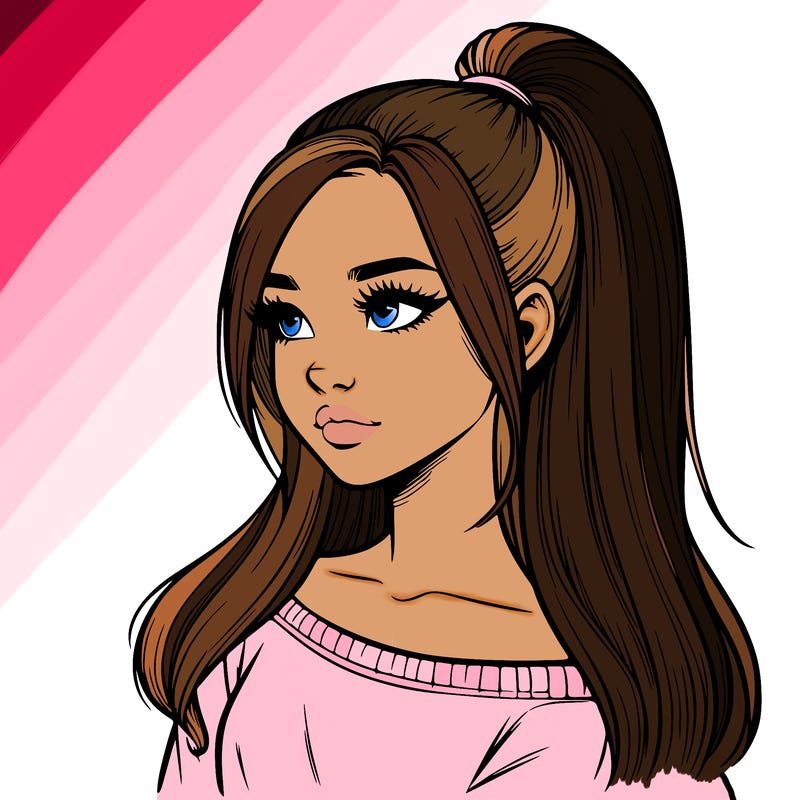 realistic girl with a high ponytail