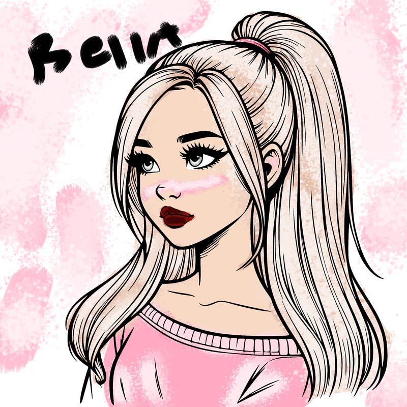 realistic girl with a high ponytail