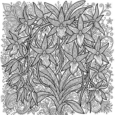Dive into the mesmerizing world of Angraecum orchids with this intricately designed adult coloring page. Perfect for unwinding and exploring your creativity with beautiful floral patterns.