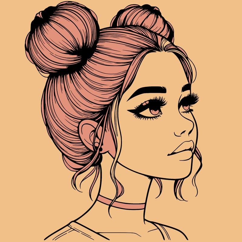 realistic girl with buns on the top of her head