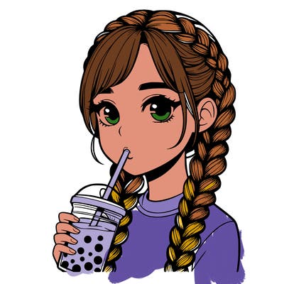 realistic girl with braided hair drinking boba