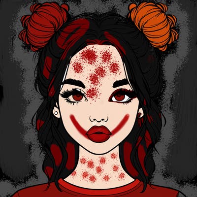 realistic girl with two buns in hair and lips