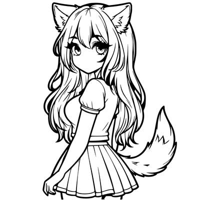 realistic girl with wolf ears and a tail