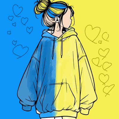 realistic girl with a oversized sweatshirt on and a bun