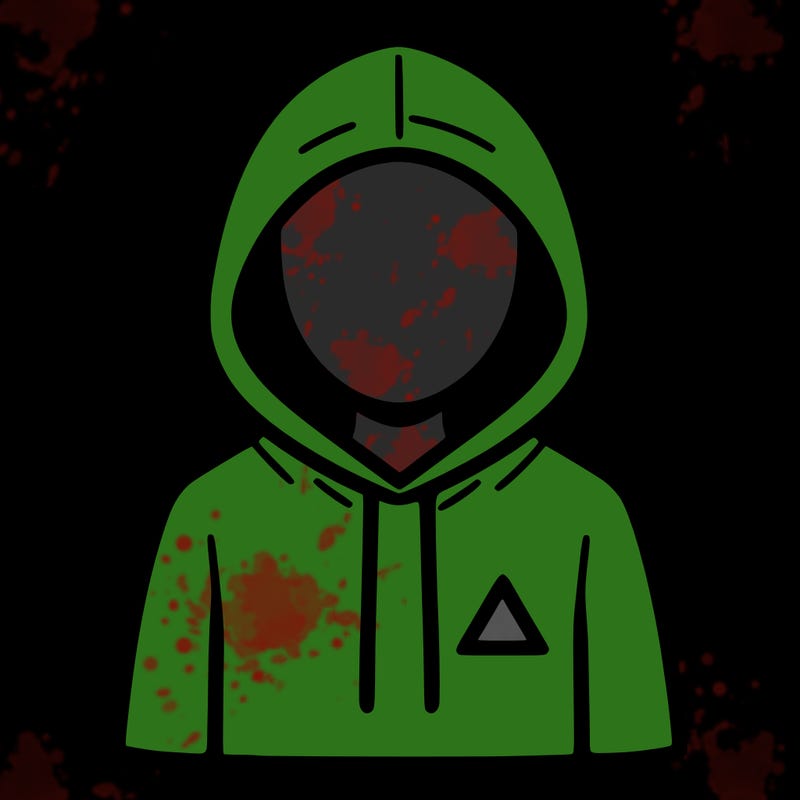 a person with non face waering a hoodie with a small triangle symbol