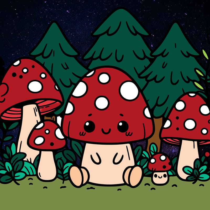 cute mushrooms and with forest