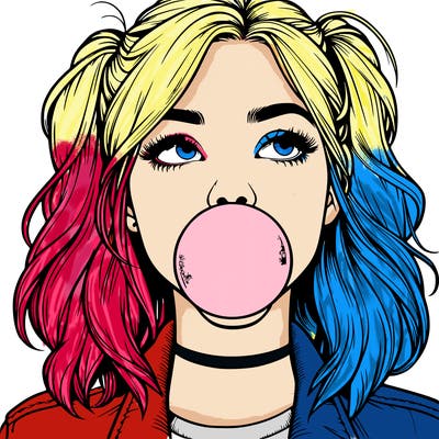 realististic girl blowing bubble -gum
