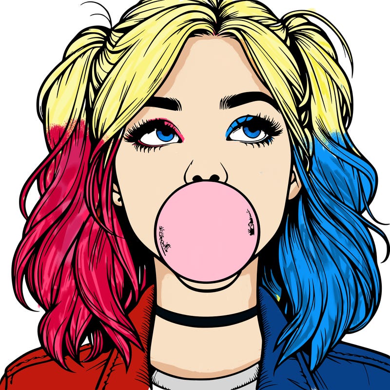 realististic girl blowing bubble -gum
