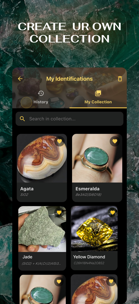 Rocks: Gemstone Identifier AI - Digital collection of identified gemstones and minerals in the Rock Identifier AI app