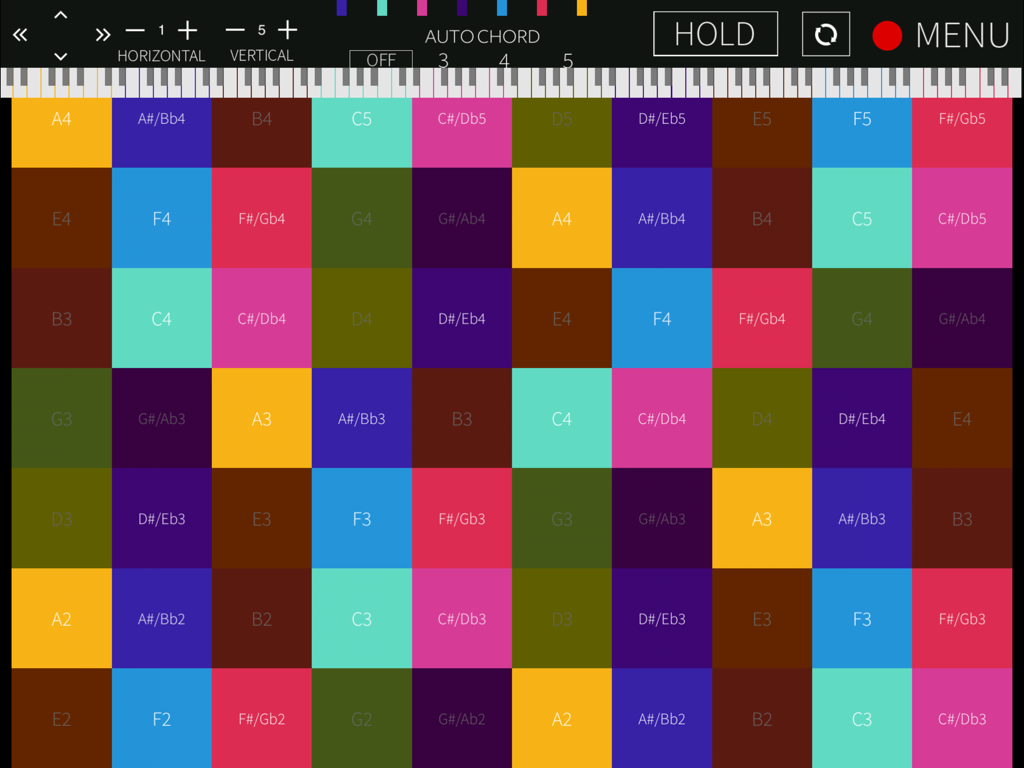 Polyplayground - Polyplayground app interface showing a colorful isomorphic grid of musical notes