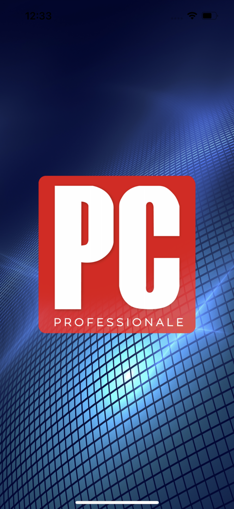 PC Professionale Digital app splash screen with the logo on a blue tech background