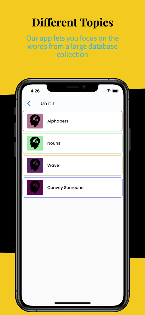 Learn Persian Language Easily - Interface of the Persian language learning app showing lesson categories like alphabets and nouns in Unit 1