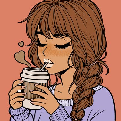 realistic girl drinking coffee