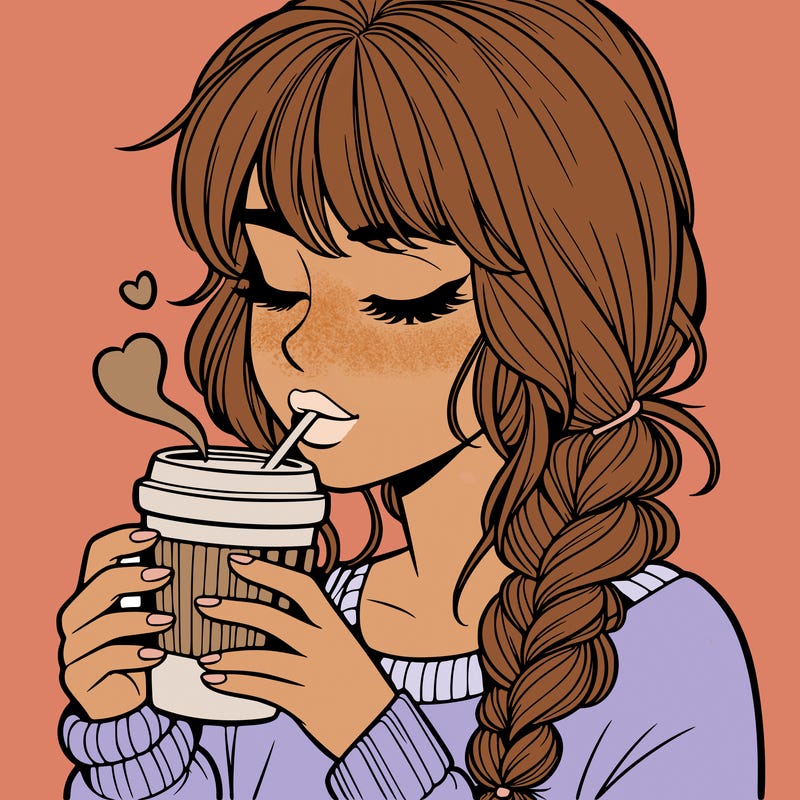 realistic girl drinking coffee