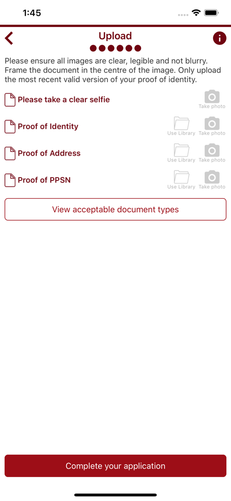 Premium Credit - eJourney - Document upload screen in the Premium Credit eJourney app for identity verification.