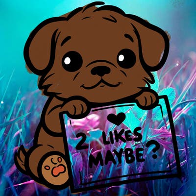 a puppy holding a sign that says 2 likes maybe?