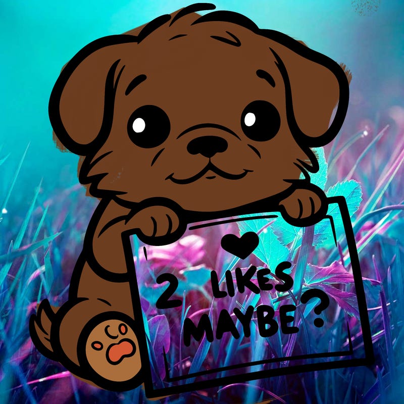 a puppy holding a sign that says 2 likes maybe?