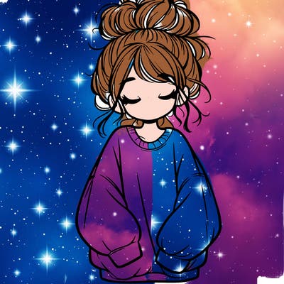 girl with baggy sweatshirt and messy bun