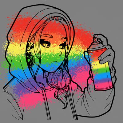 a realistic girl, spray painting