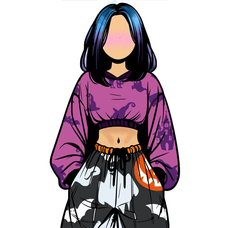 realistic girl faceless with baggy pants and a crop top