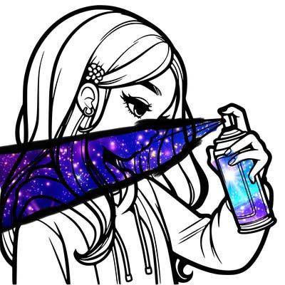 a realistic girl spray painting