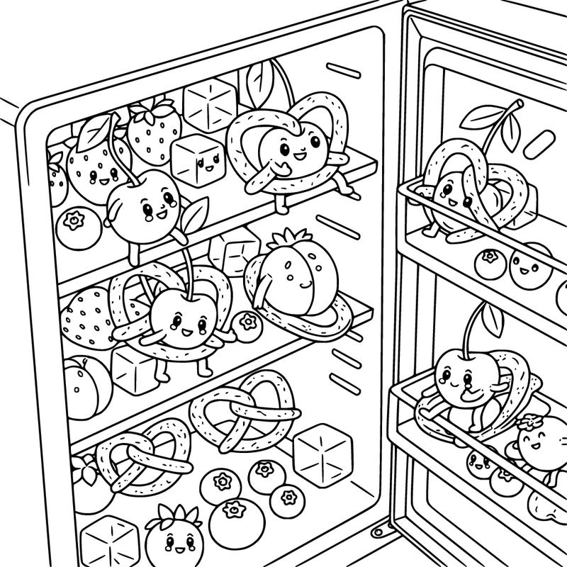 cherry and cute fruits in the freezer playing with preztels
