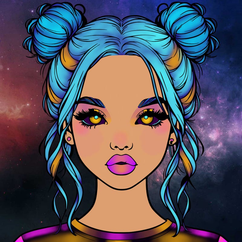 realistic girl with two buns in hair and lips